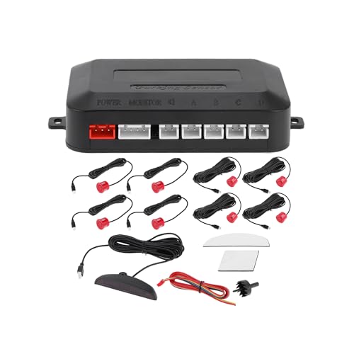 Universal Car Auto Vehicle Reverse Backup Radar System Reverse Parking Sensors Alarm Buzzer Reminder Distance Detection Red 8 Parking Sensors