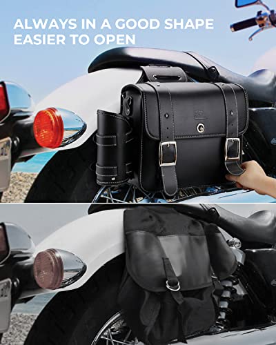 PU Leather 20L Motorcycle Saddlebags with Cup Holder Throw Over (2 Count)