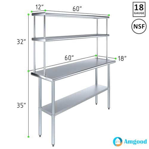 Stainless Steel Work Table Double Tier Overshelf