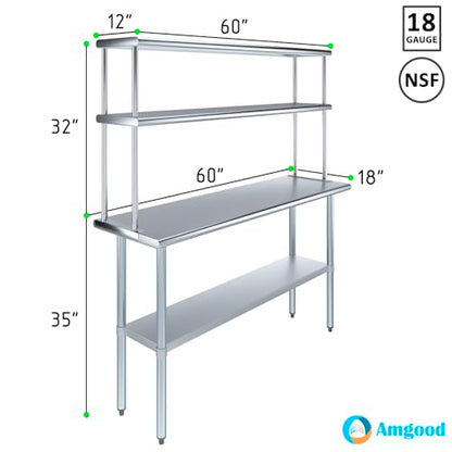 Stainless Steel Work Table Double Tier Overshelf