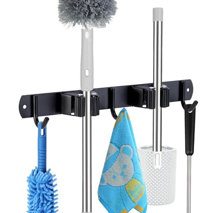 2 Racks and 3 Hooks Mop and Broom Holder Wall Mount