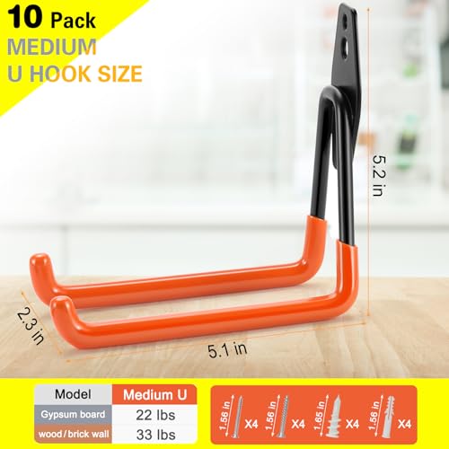 10 Pack Garage Hooks Heavy Duty Storage Organizer Wall Mount Power and Garden Tool Hangers