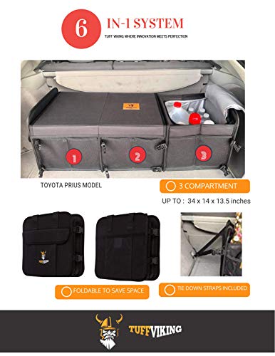 Convertible Large 3 Compartment SUV Trunk Organizer with Cover
