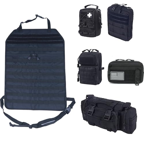 Universal Tactical Car Seat Back Organizer Bag Tactical Molle Vehicle Organizers Panel Vehicle Protector Organizers with 5 Detachable Pouches for Car