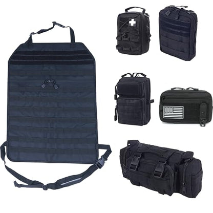 Universal Tactical Car Seat Back Organizer Bag Tactical Molle Vehicle Organizers Panel Vehicle Protector Organizers with 5 Detachable Pouches for Car