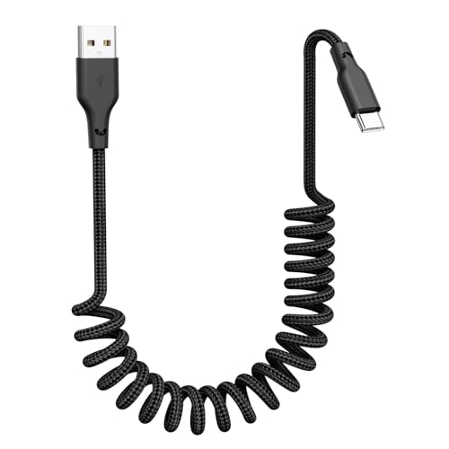 Car Carplay Cable 3ft Coiled USB A to USB C Fast Charge Cord (2 Count)