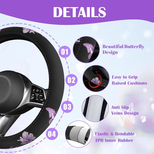 Butterfly Steering Wheel Cover and Waterproof Car Floor Mats