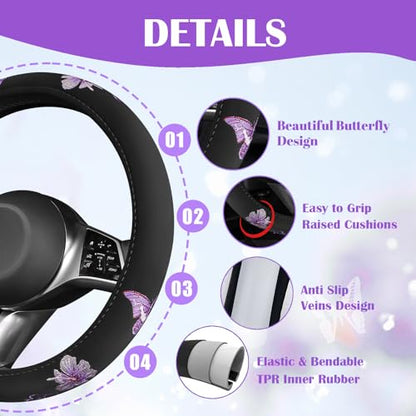 Butterfly Steering Wheel Cover and Waterproof Car Floor Mats