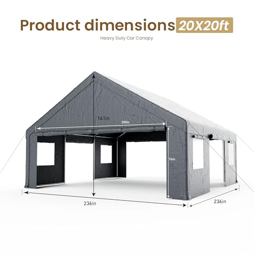 20'×20' Storage Shelter Outdoor Gable Roof Carport with Removable Side Walls