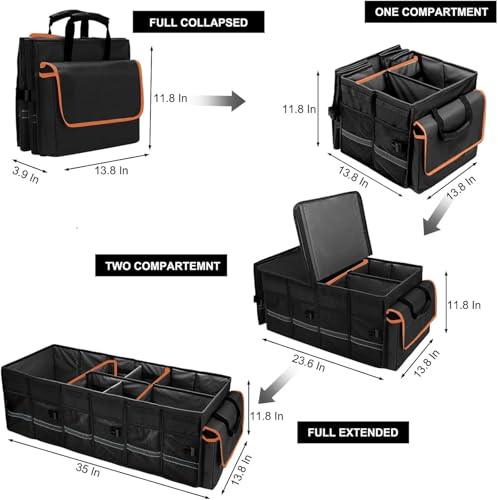 Car Trunk Organizer and Storage with Lid & Removable Leakproof Cooler Bag