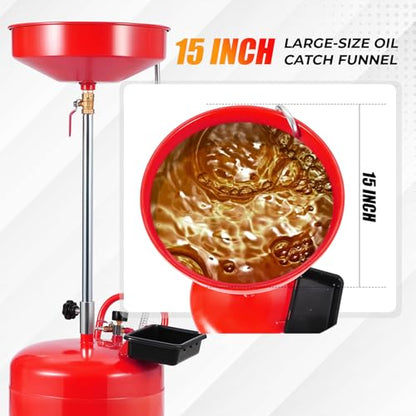 20 Gallon Waste Oil Drain Tank Portable Air Operated Oil Drainer with Adjustable Funnel Height 38