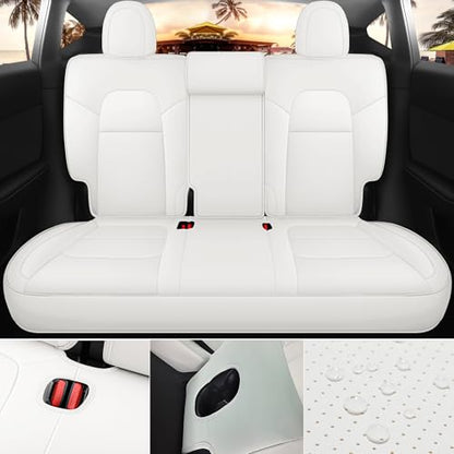 Tesla Model Y Seat Covers White Leather Car Seat Cover Full Set