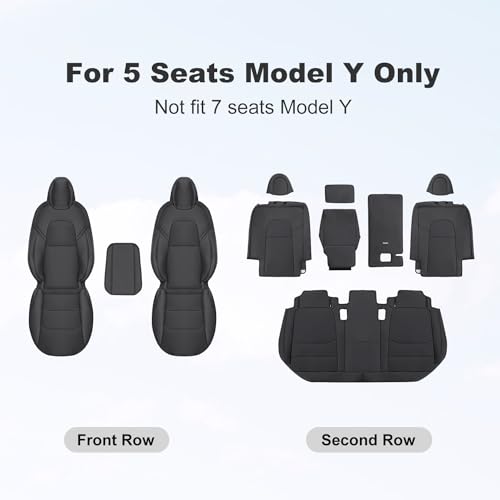 Tesla Model Y Car Seat Covers Nappa Leather Car Interior Seat Airbag Compatible Cushion Cover Full Set Custom Fit 2024 2023 2022 2021 2020