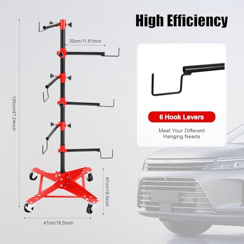 Panel Tree Stand for Painting Rotatable FreeStanding Panel Paint Holder with Wheels Adjustable Center Post for Hang Automotive Doors Fenders Bumpers