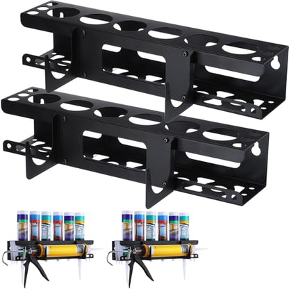 2 Pack Caulking Tube and Gun Holder 6 Slot 16.3 x 6.1 x 3.4 inch Caulking Gun Storage Rack with Horizontally Base Sealant Organizer for Garage Workshop Work Van Wall Mounted Tubes and Nozzle (2 Count)