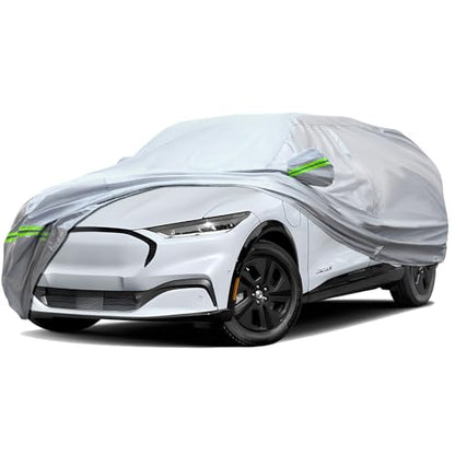 6 Layers Premium Full Car Cover Hard Shell Zipper Design Waterproof All Weather Weatherproof UV Sun Protection Snow Dust Storm Resistant Outdoor with Straps