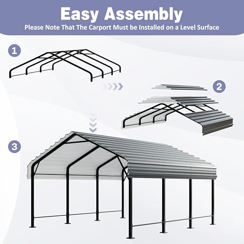 JY QAQA 12 x 15 FT Metal Carport Kits with Galvanized Steel Roof