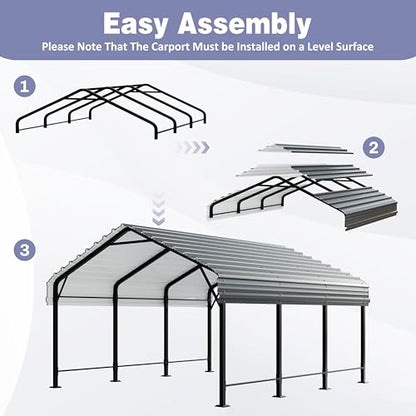JY QAQA 12 x 15 FT Metal Carport Kits with Galvanized Steel Roof