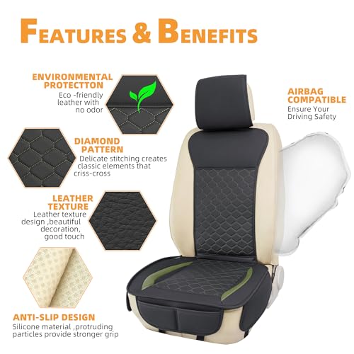 Leather Car Seat Covers Front 2PC Black Green Waterproof