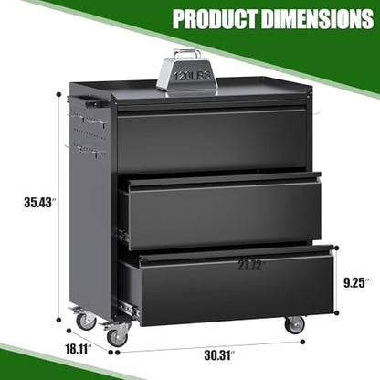 Garage Storage Cabinet with 3 Drawers and 4 Hooks