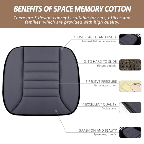 Car Seat Cushion Pad 1.2" Thick Comfort Seat Protector for Car Driver Seat Office Chair Home Use Memory Foam Seat Cushion with Non Slip Bottom