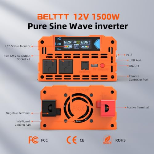 1500W Pure Sine Wave Inverter 12V to 110V Converter