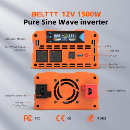 1500W Pure Sine Wave Inverter 12V to 110V Converter