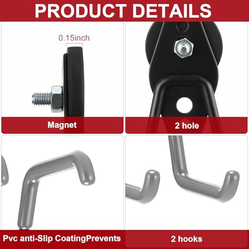 6 Pcs Large Magnetic Hooks Heavy Duty Garage Magnet Hooks Strong Storage Utility Magnetic Hangers with Anti Slip Rubber Coating for Indoor and Outdoor Hanging (6 Count)
