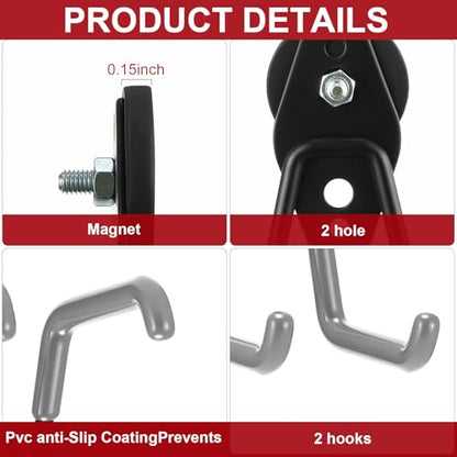 6 Pcs Large Magnetic Hooks Heavy Duty Garage Magnet Hooks Strong Storage Utility Magnetic Hangers with Anti Slip Rubber Coating for Indoor and Outdoor Hanging (6 Count)