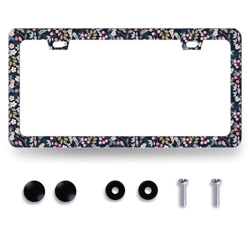 Stainless Steel Blue Art Floral Flower License Plate Frame 12.3 x 6.3 Inch