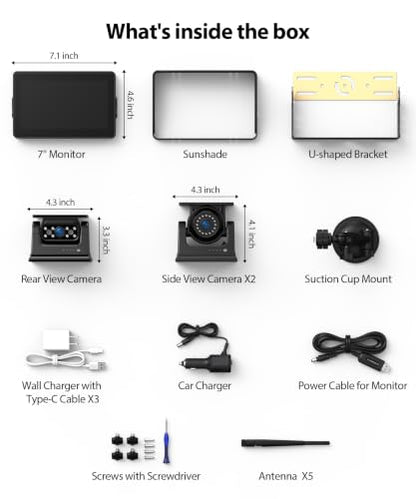 3 Wireless Backup Camera Solar Magentic Cameras with 7" DVR 1080P Touchscreen Monitor