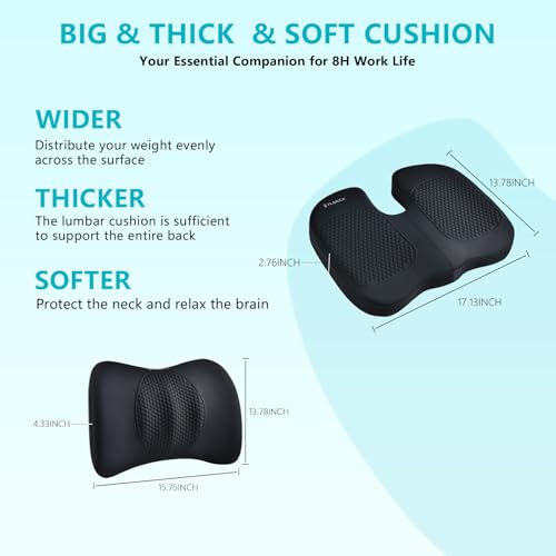 Car Seat Cushion and Back Support for Office Chair Memory Foam Chair Cushions Pressure Relief Seat Pads with Gel Massage Point Lumbar Support Relief Sciatica & Tailbone