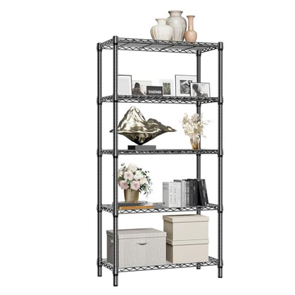 1250 lbs 5 Tier Shelf Metal Storage Shelves Shelving Wire Rack Heavy Duty Closet Organizers for Garage Kitchen Bathroom Laundry Black 15.7" D x 33.5" W x 68.5" H (5 Count)
