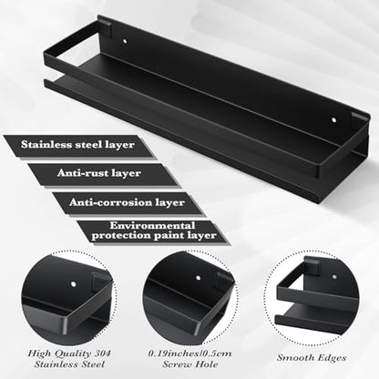 2 Pieces Stainless Steel Shelf Bathroom Shower Floating Shelves Wall Mounted Shower Caddy Basket Shelf Storage Organizer Shelves for Bathroom