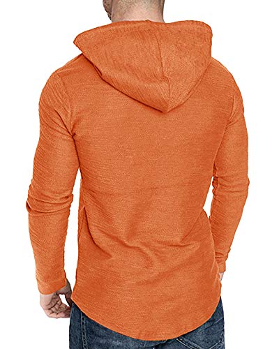 Mens Fashion Athletic Hoodies Sport Sweatshirt Solid Color Fleece Pullover Orange
