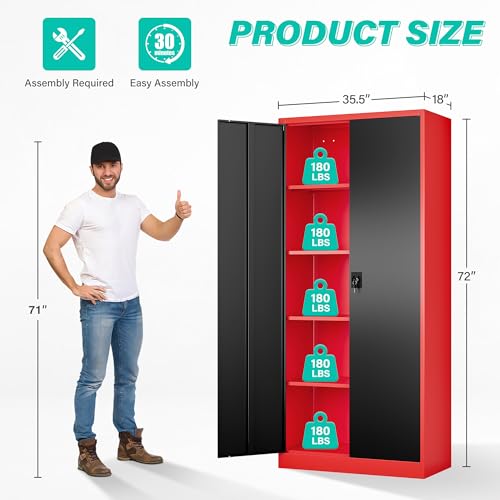 Wide & Deep Metal Storage Cabinet with Lock & Adjustable Shelves