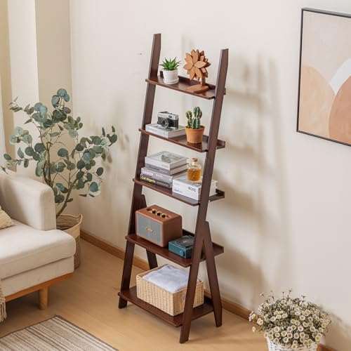 Bamboo Ladder Shelf Bookcase (5 Count)