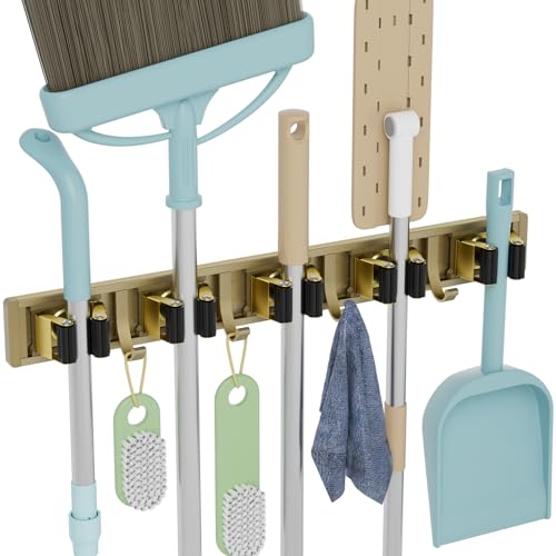 Broom Holder Wall Mount Mop Hanger Tools organizer 5Racks 4Hooks