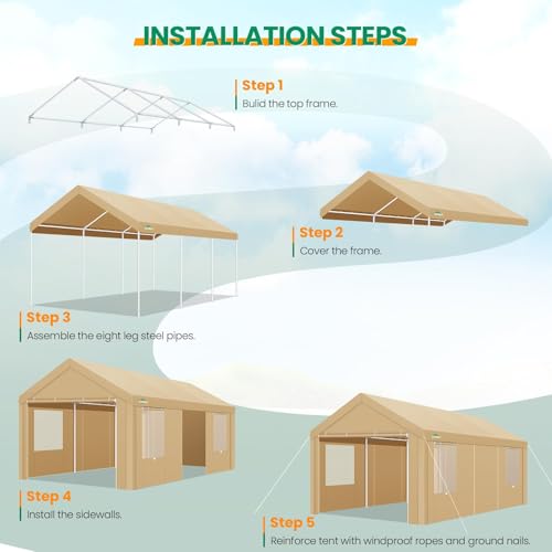 12x20 FT Heavy Duty Carport with Galvanized Frame