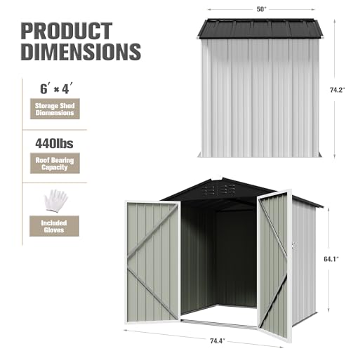 Metal Outdoor Storage Shed 6 x 4 FT Metal Shed with Lockable Door