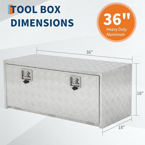 Heavy Duty Aluminum Diamond Plate Tool Box Chest Box Pick Up Truck Bed RV Trailer Toolbox Storage Lockable Organizer with Lock Keys