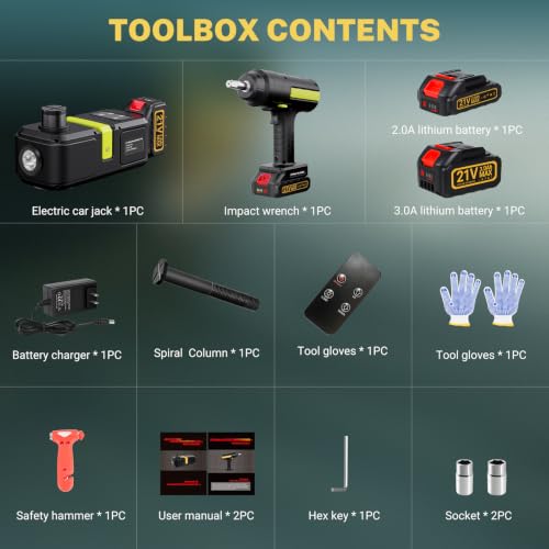 Cordless Electric Car Jack Kit 5 Ton with Battery and Impact Wrench
