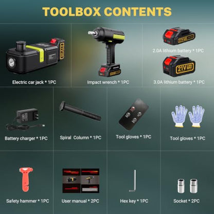 Cordless Electric Car Jack Kit 5 Ton with Battery and Impact Wrench