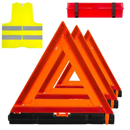 3Pack Car Warning Triangle Heavy Reflective Warning Road Safety Triangle Kit Suitable for car Breakdown and Temporary Parking on the Road