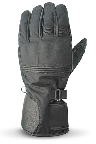 Leather Motorcycle Gloves for Men with Long Cuff Magic Tape Fasteners Bike Riding Gloves with TPU Hard Knuckle Protector Water Resistance and Warm Padded Insulation