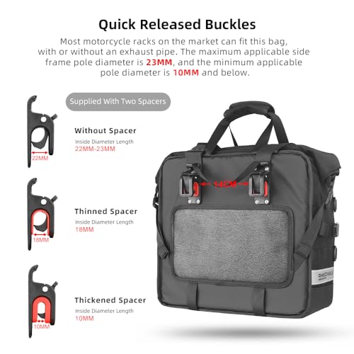 Motorcycle Saddlebag Waterproof Luggage Bag Quick Release Motorcycle Side Bag 25L Fits Most Adventure and Sports Bike Motorbike Racks