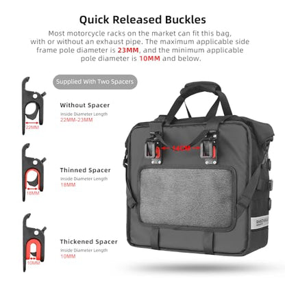Motorcycle Saddlebag Waterproof Luggage Bag Quick Release Motorcycle Side Bag 25L Fits Most Adventure and Sports Bike Motorbike Racks