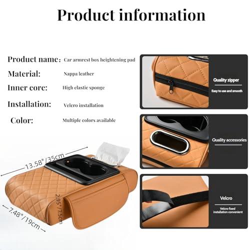 Center Console Cover Booster Multifunctional Center Console Cushion Pad with Cup Holder & Tissue Box & Side Pockets Arm Rest Cover for Car