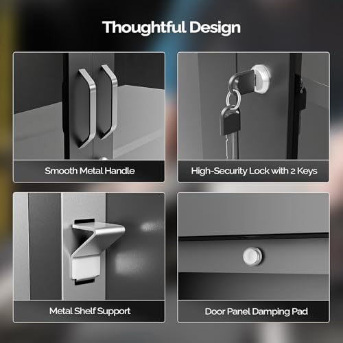 Metal Wall Cabinet with Locking Glass Doors & Magnetic LED Sensor Light