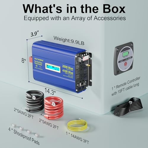 Power Inverter 2000Watt Pure Sine Wave Inverter 12V to 110V 120V AC
